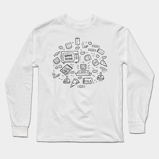 80s Child, Video Games & Junk Food Long Sleeve T-Shirt by Andy McNally